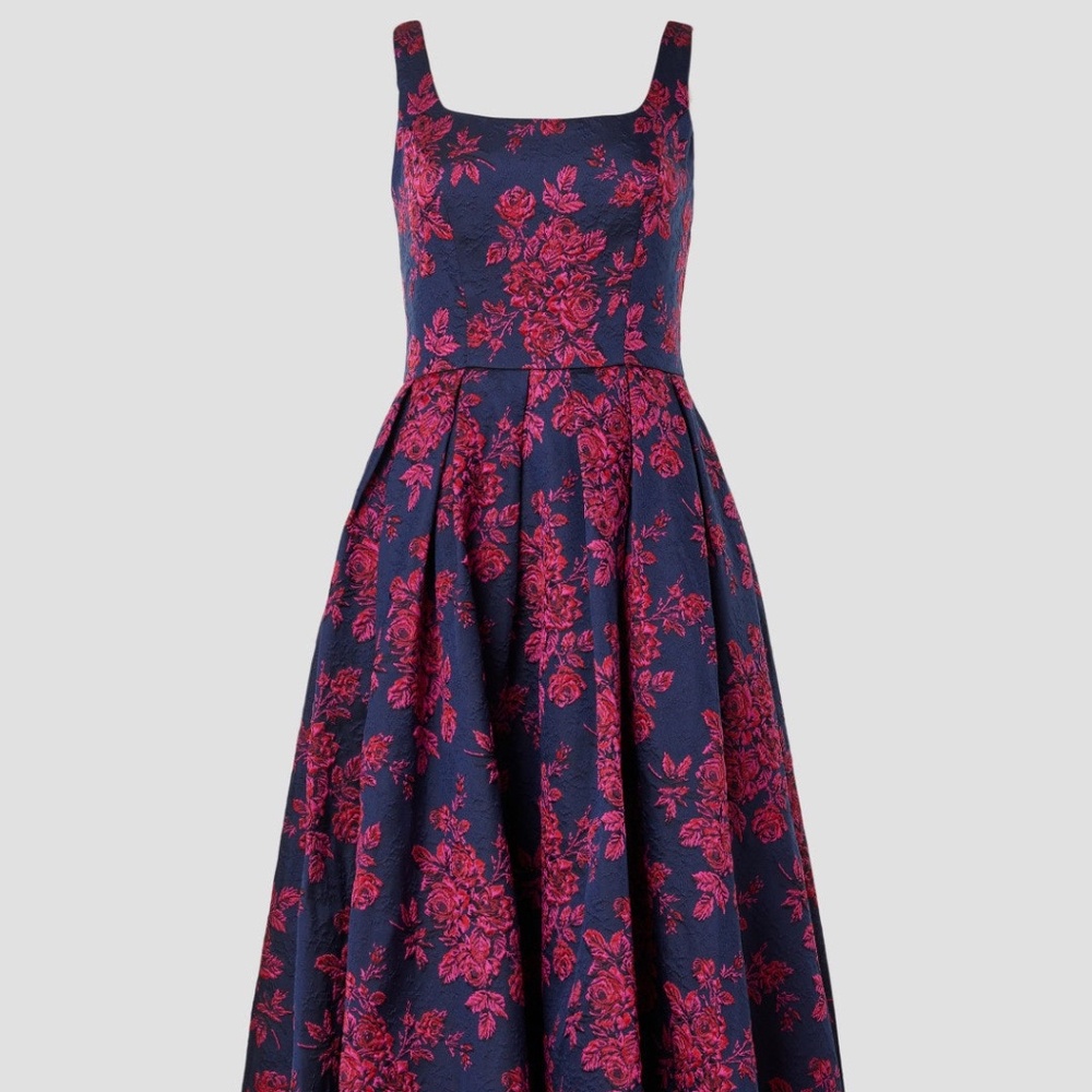 Floral Midi Dress in Navy and Pink